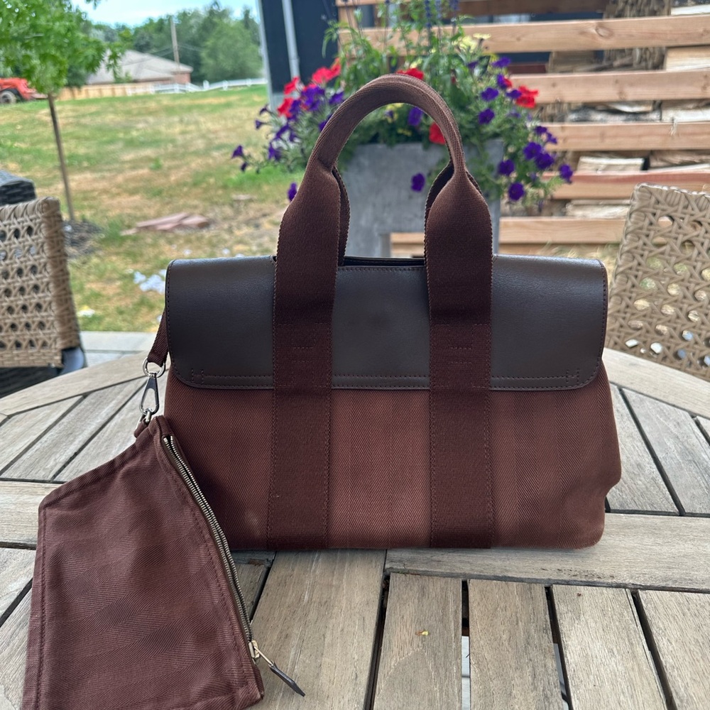 Hermes classic brown satchel small tote bag with coin purse
